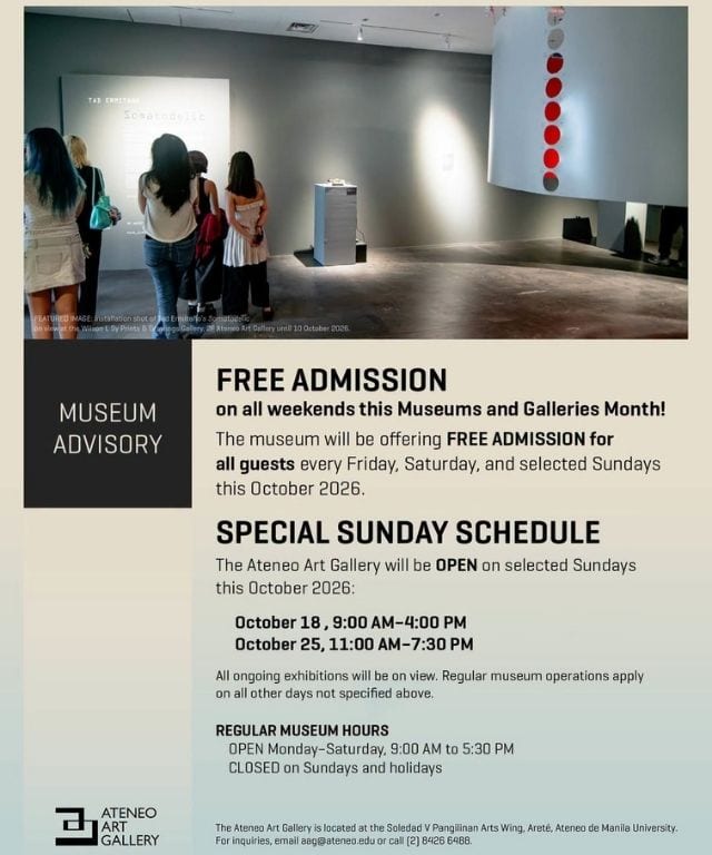 Here’s your chance to visit Ateneo Art Gallery and explore its exhibits for free